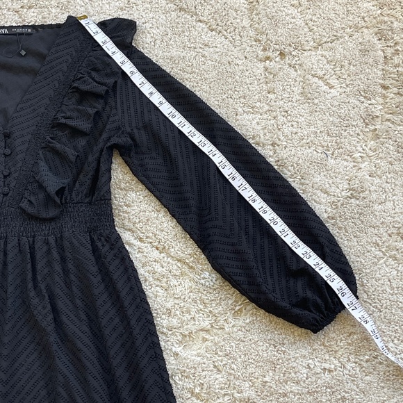 Zara Black Textured Midi Dress Size Medium - Picture 12 of 13